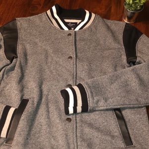 American Eagle button-up jacket, leather accents